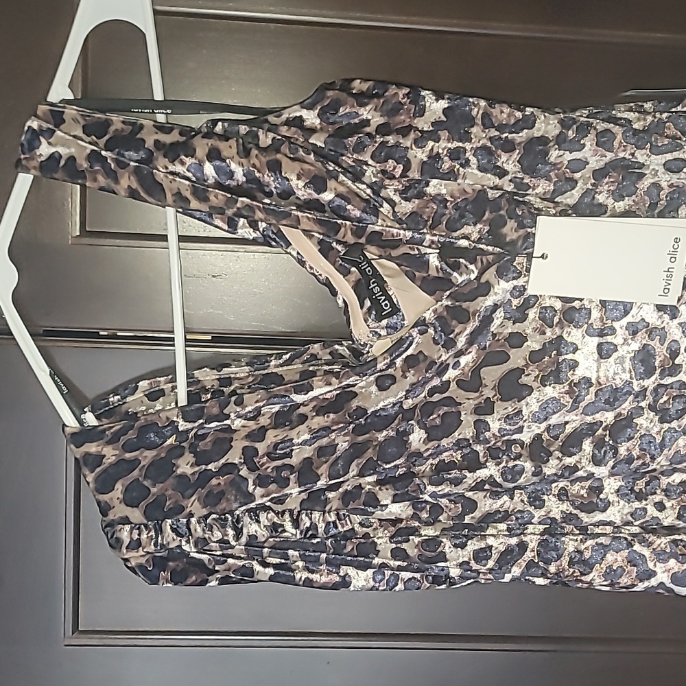 LAVISH ALICE Animal Print Long Sleeve Velvet Dress